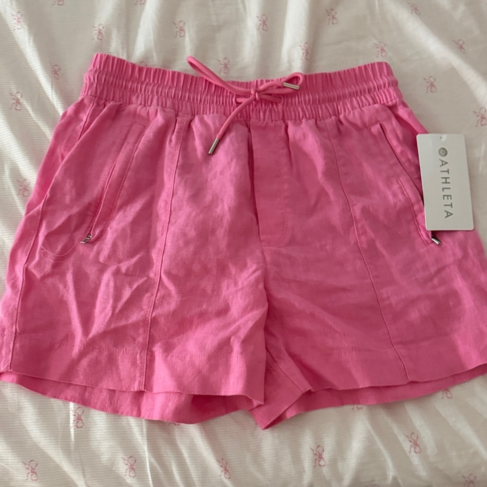 Athleta Vibrant Pink Athletic Shorts and Button Up Linen Set